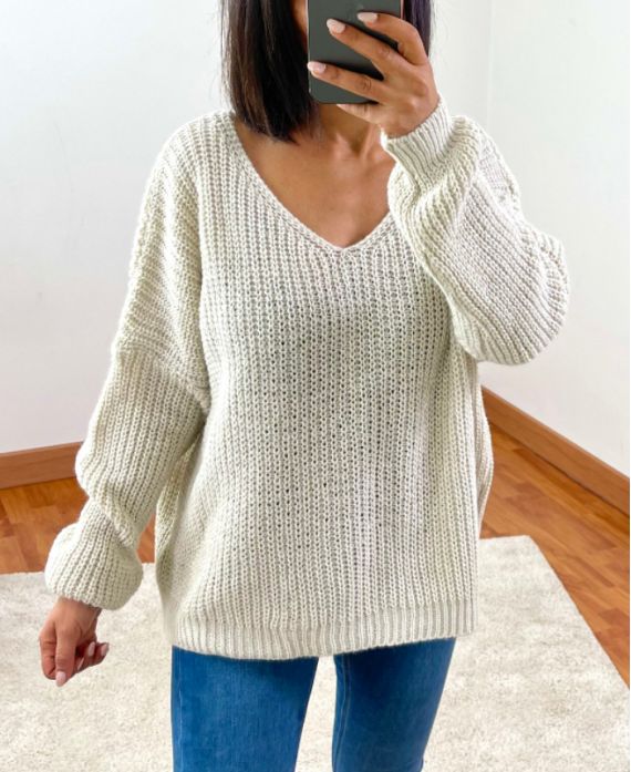  PULLOVER COL V 952 BEIGE CLAIR