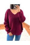 PULLOVER COL V 952 BORDEAUX