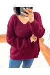 PULLOVER COL V 952 BORDEAUX