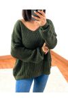 PULLOVER CON SCOLLO A V 952 VERDE MILITARE