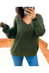 PULLOVER CON SCOLLO A V 952 VERDE MILITARE