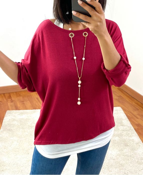 SWEATER 2 PIECES JEWEL INTEGRATED 8372 BURGUNDY