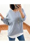 PULL 2 PIECES BIJOU INTEGRE 8372 GRIS