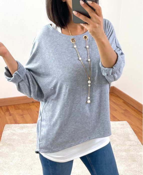 PULL 2 PIECES BIJOU INTEGRE 8372 GRIS