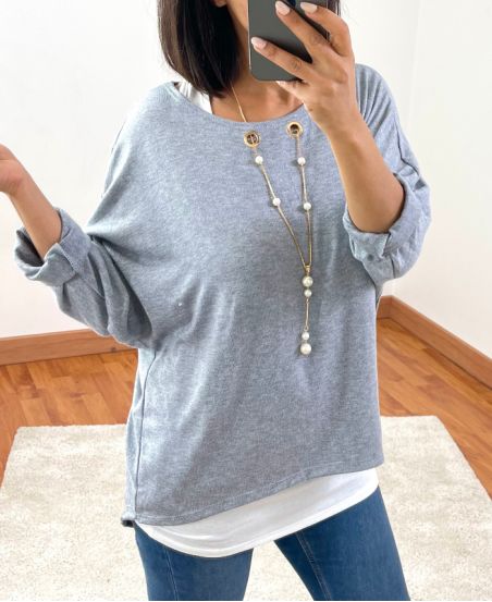 SWEATER 2 PIECES JEWEL INTEGRATED 8372 GREY