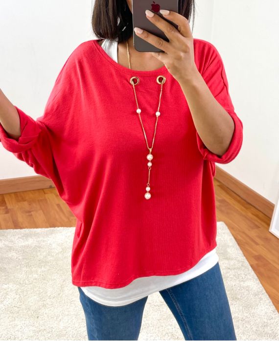 PULL 2 PIECES BIJOU INTEGRE 8372 ROUGE