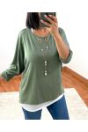 PULL 2 PIECES BIJOU INTEGRE 8372 VERT MILITAIRE