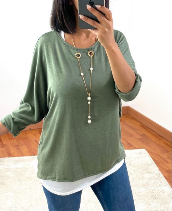 PULL 2 PIECES BIJOU INTEGRE 8372 VERT MILITAIRE