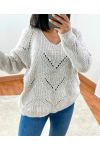 PULLOVER COL V AJOURE 954 BEIGE