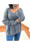 PULLOVER COL V AJOURE 954 GRIS FONCE