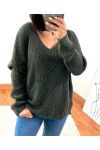 PULLOVER CON SCOLLO A V AJOURE 954 VERDE MILITARE