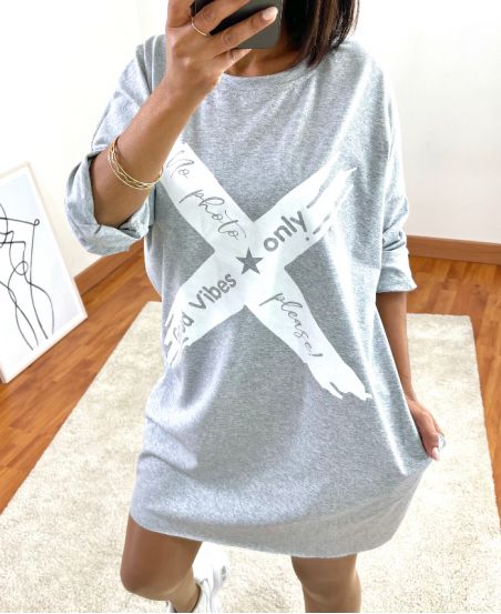 PULLOVER SWEATSHIRT GOOD VIBES ONLY 4040 LIGHT GREY