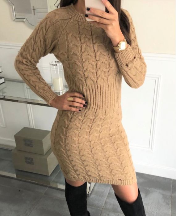 PULLOVER KLEID ZÖPFEN 948 CAMEL
