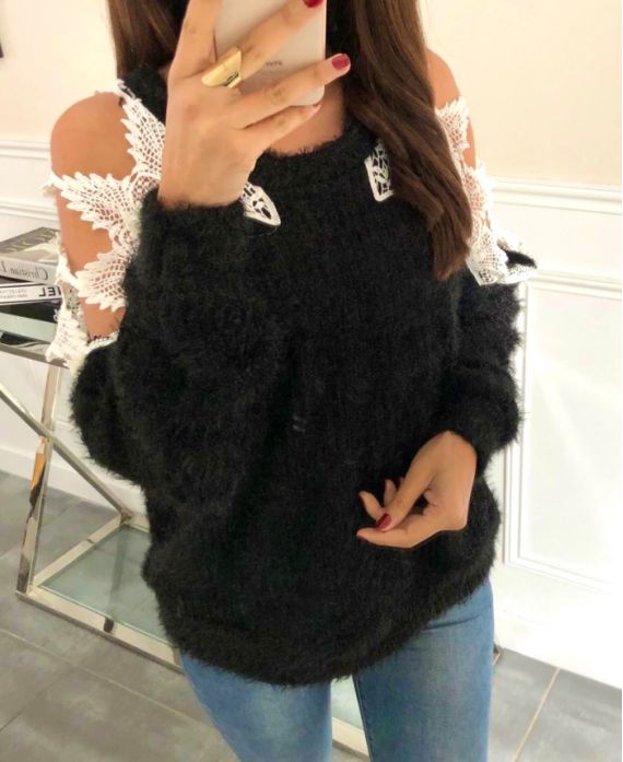 SWEATER SHOULDERS LACE 9168 BLACK