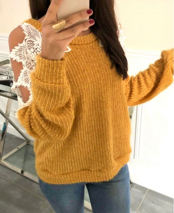 SHOULDER SWEATER LACE 9168 MUSTARD