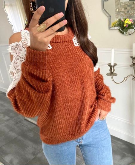 SWEATER SHOULDERS LACE 9168 BRICK