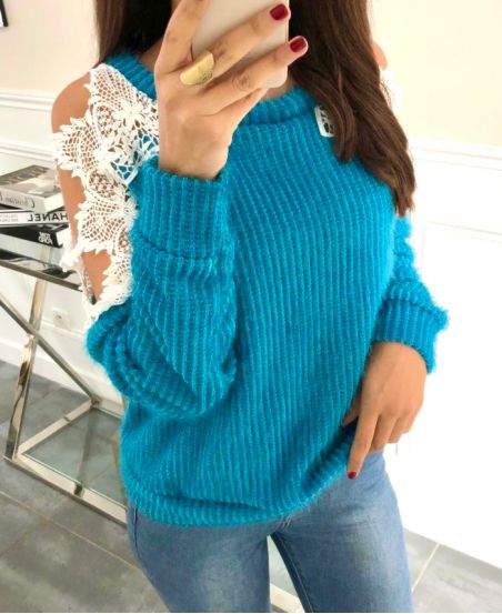 SWEATER SHOULDERS LACE 9168 BLUE