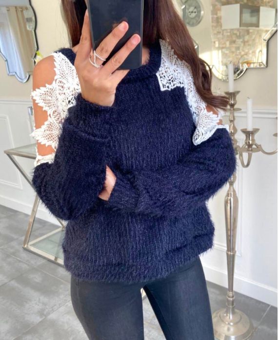 SHOULDER SWEATER LACE 9168 NAVY BLUE