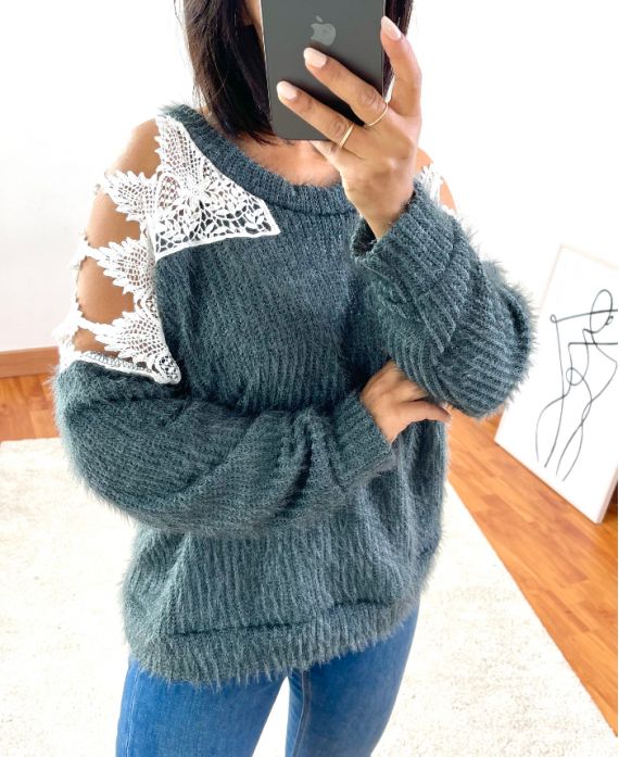 SWEATER SHOULDERS LACE 9168 GREY