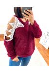 PULL EPAULES DENTELLE 9168 BORDEAUX