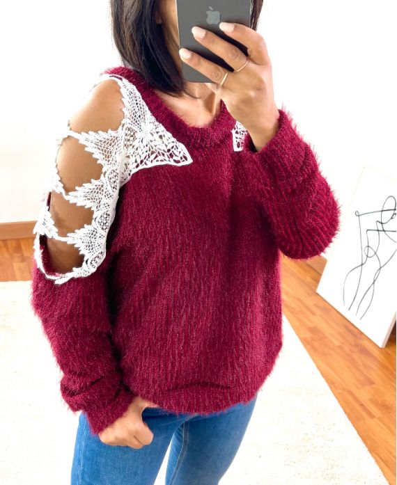 SHOULDER SWEATER LACE 9168 BURGUNDY