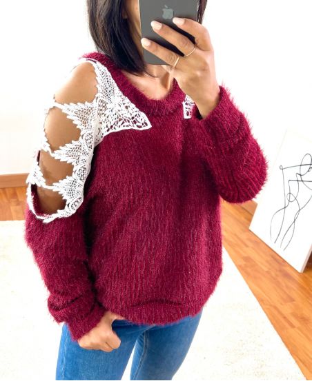 PULL EPAULES DENTELLE 9168 BORDEAUX