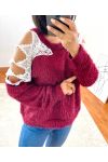 PULL EPAULES DENTELLE 9168 BORDEAUX