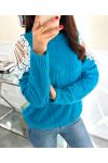 SWEATER SOFT SCHOUDERS LACE 9169 BLAUW