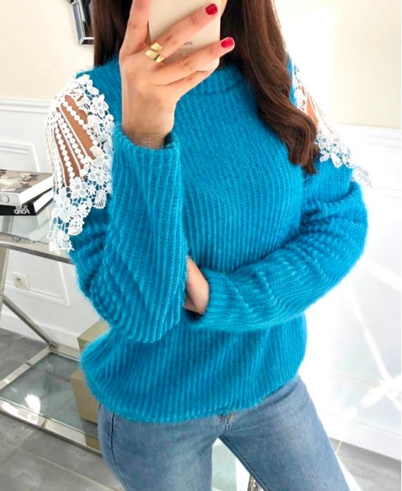 SWEATER SOFT SCHOUDERS LACE 9169 BLAUW