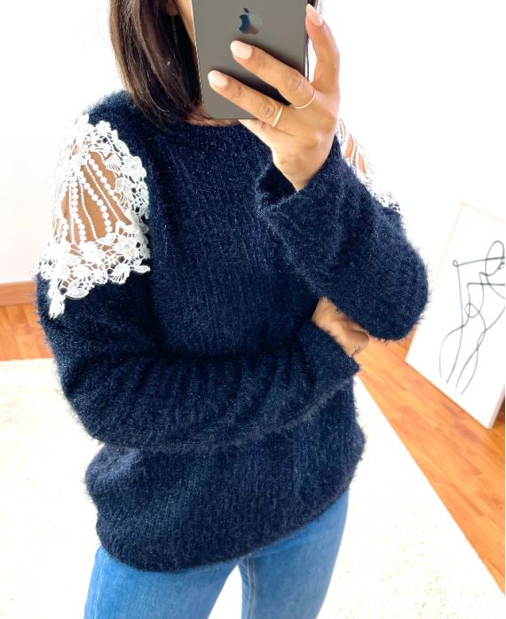 SWEATER SOFT SHOULDERS LACE 9169 NAVY BLUE