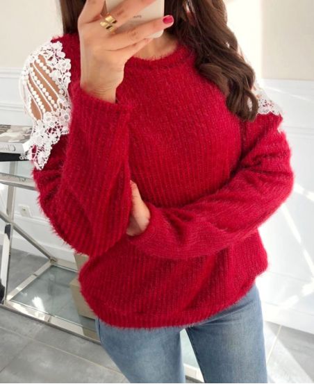 SWEATER SOFT SHOULDERS LACE 9169 BURGUNDY