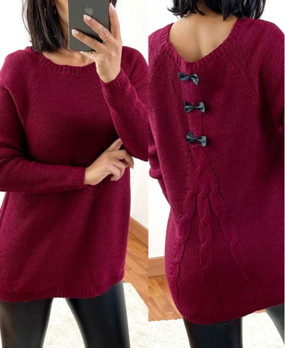 PULLOVER DOS A PETITS NOEUDS 802 BORDEAUX