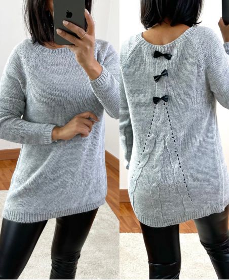 PULLOVER DOS A PETITS NOEUDS 802 GRIS