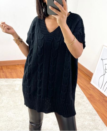 KNIT SWEATER TWISTED SHORT SLEEVES 03 BLACK