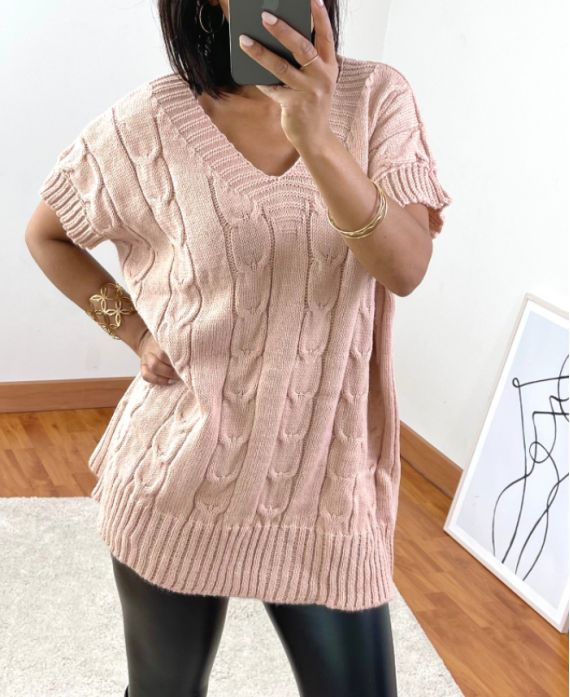 KNIT SWEATER TWISTED SHORT SLEEVES 03 PINK