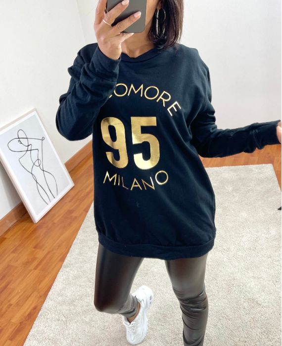 FELPA OVERSIZE IN PILE 9818 NERO - www.grossiste-pret-a-porter.com