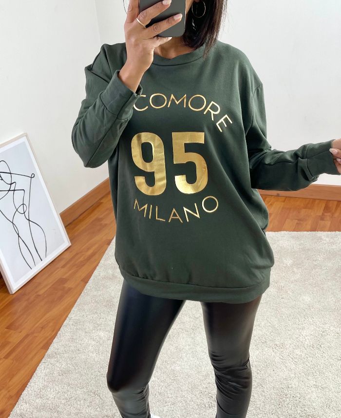 FELPA OVERSIZE IN PILE 9818 VERDE MILITARE - www.grossiste-pret-a-porter.com