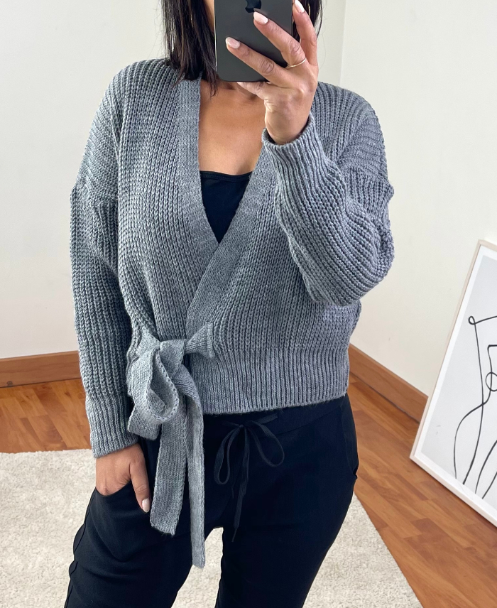 GILET COURT MAILLE CACHE COEUR A08 GRIS www.grossiste pret a porter