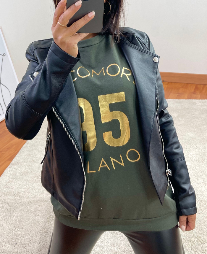 FELPA OVERSIZE IN PILE 9818 VERDE MILITARE - www.grossiste-pret-a-porter.com