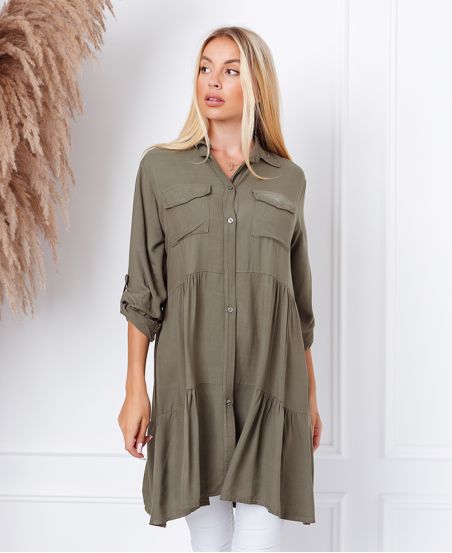 ROBE EVASEE AVEC POCHES 9351 VERT MILITAIRE