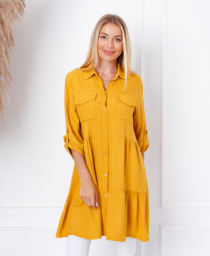 ROBE CHEMISE EVASEE 9351 MOUTARDE www.grossiste pret a porter