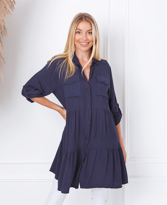 ROBE EVASEE AVEC POCHES 9351 BLEU MARINE