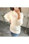 PULLOVER COL ROULE TORSADE A10 BLANC