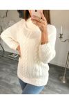 PULLOVER COL ROULE TORSADE A10 BLANC