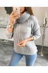 PULLOVER COL ROULE TORSADE A10 GRIS