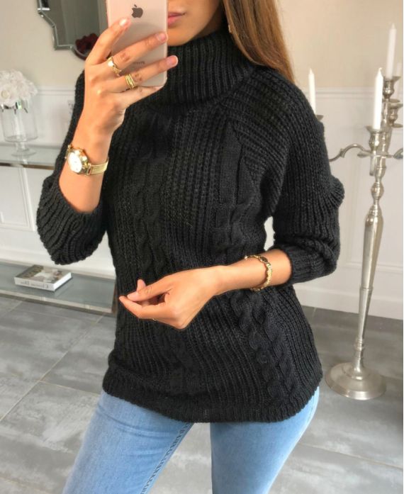 A10 BLACK ROLL NECK PULLOVER