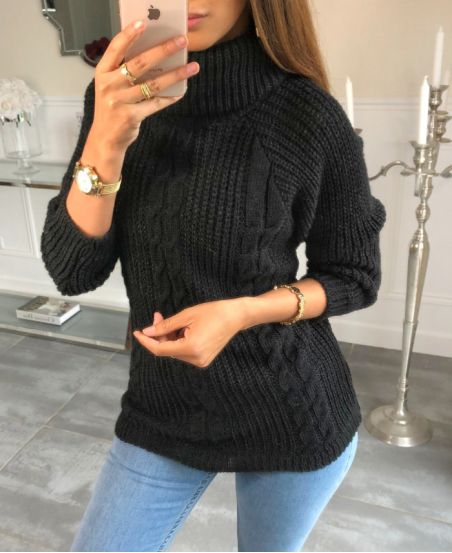 A10 BLACK ROLL NECK PULLOVER