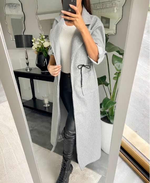 LONG TIE COAT GREY 2160