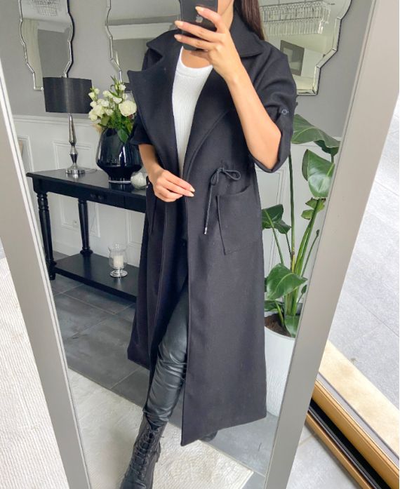 LONG TIE COAT BLACK 2160