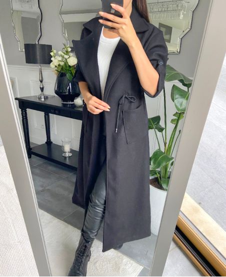 LONG TIE COAT BLACK 2160